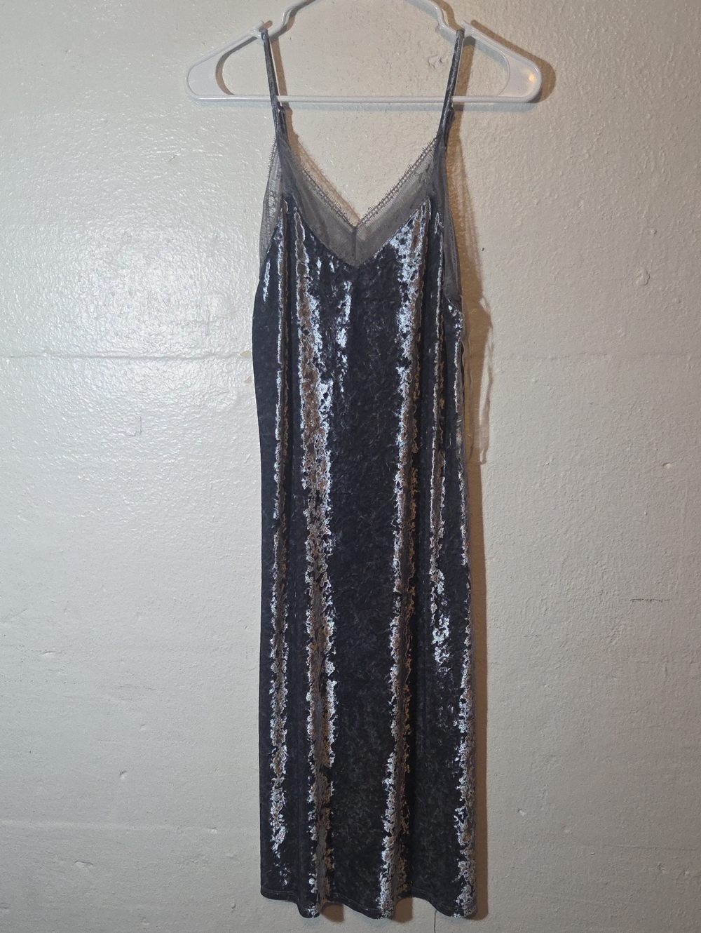 Mossimo Supply Co. Silver Gray Crushed Velvet Slip Dress With Laze Detail Large